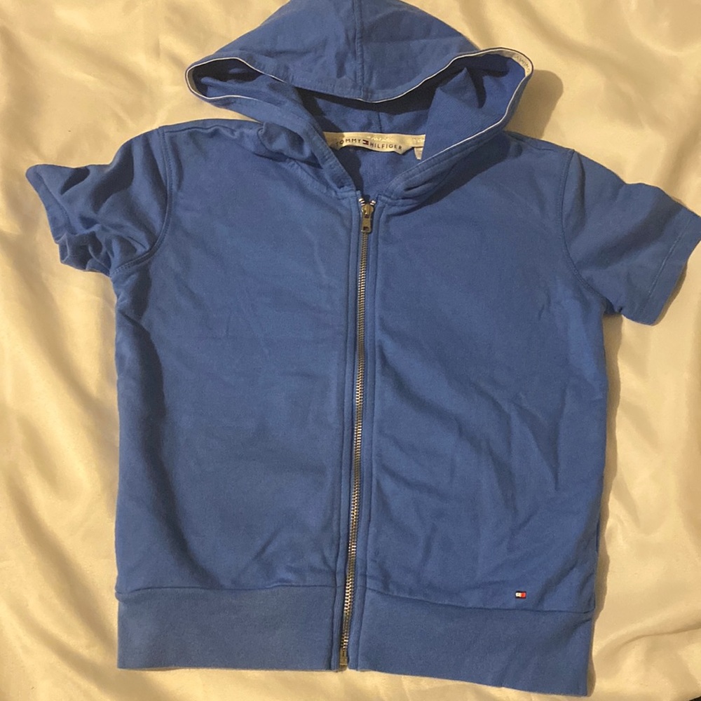 NWOT y2k Tommy Hilfiger zip up embroidered crop jacket with hoodie size small